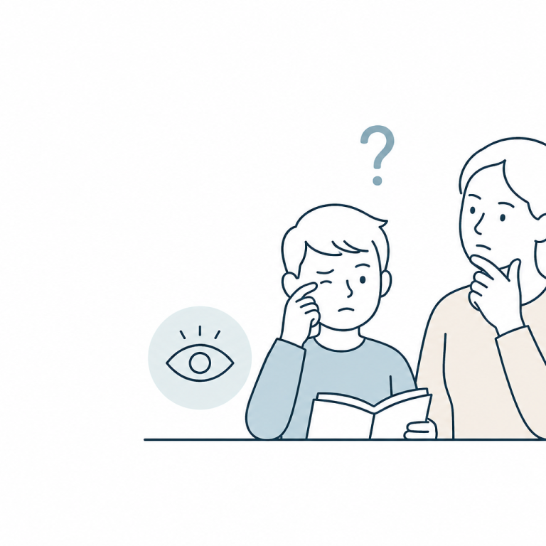 Sehprobleme bei Kindern erkennen – Kinderoptometrie Nürnberg Kind mit Leseschwierigkeiten und Mutter bei Beratung zu Sehproblemen und Kinderoptometrie in Nürnberg